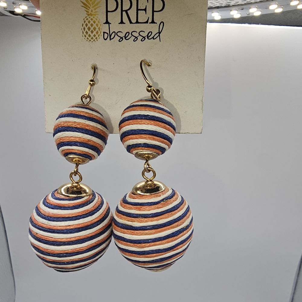 Prep Obsessed Bon Bon Thread Earrings Blue & Orange